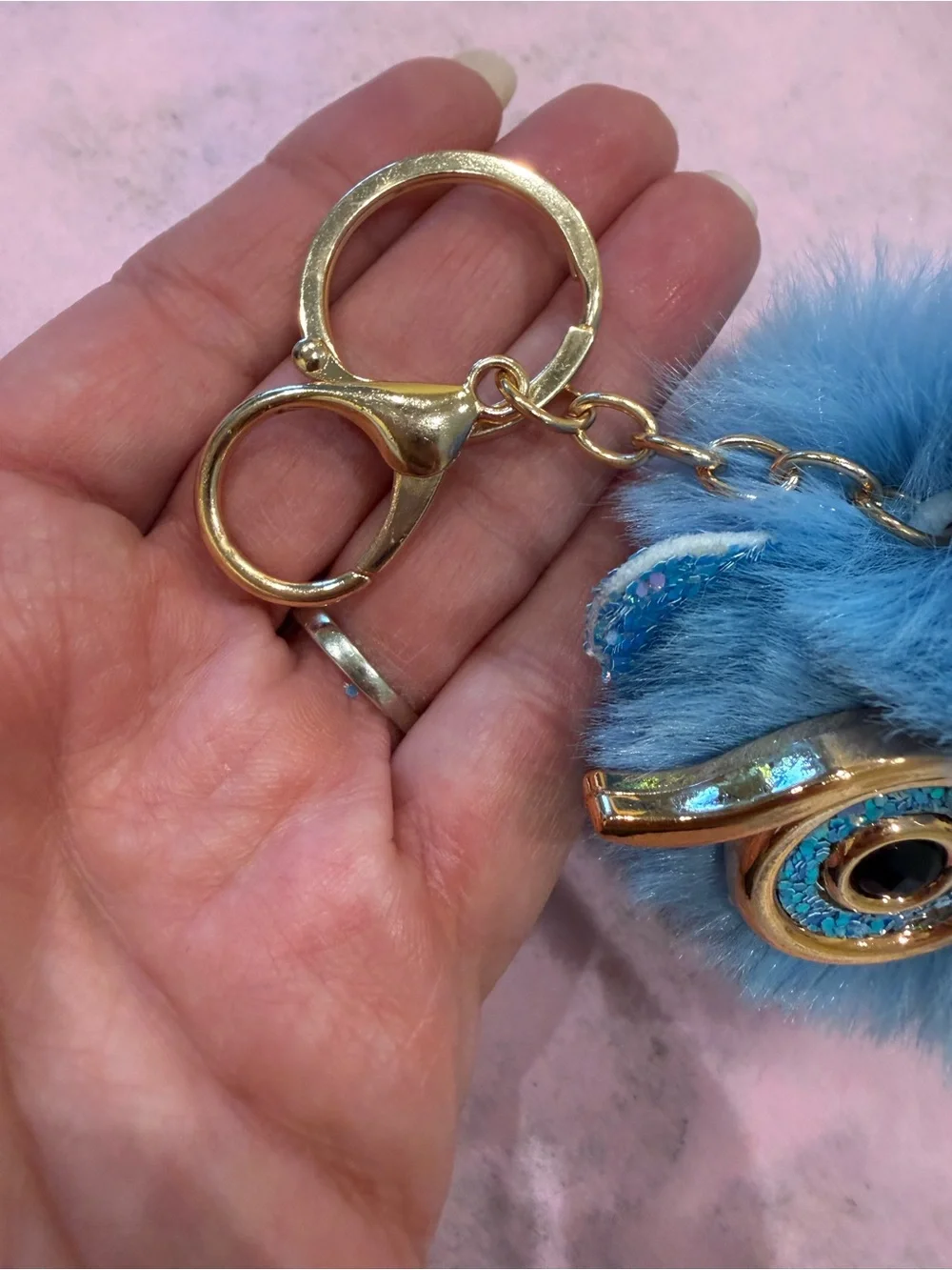Owl Keychain Charm faux fur with Gold Accents nwot